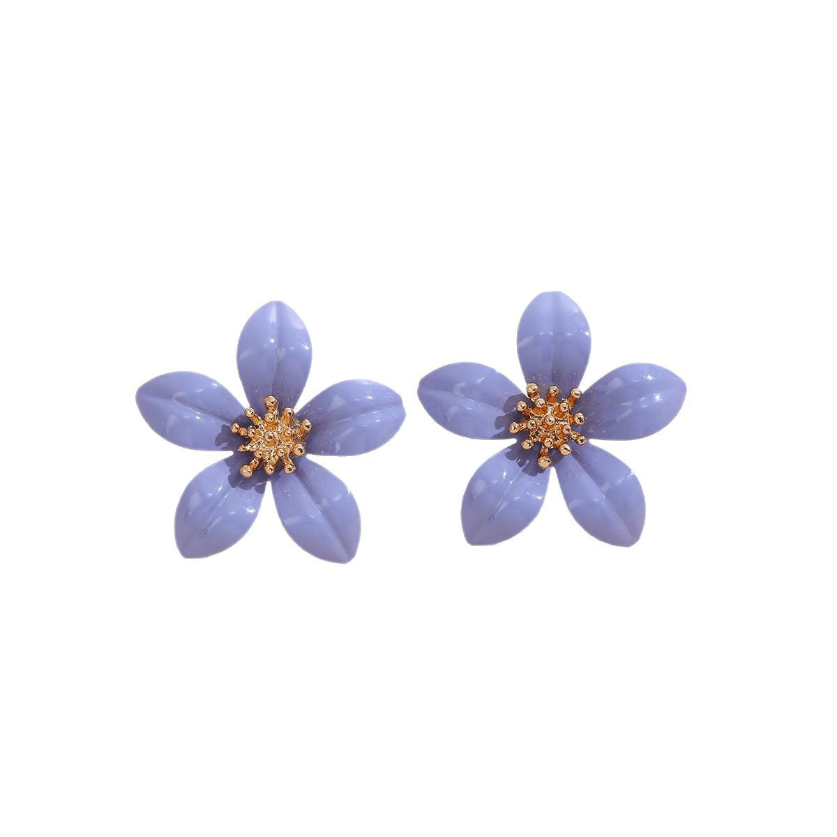 Wholesale Silver Needle Earrings Metal Spray Paint Five-leaf Flower Earrings