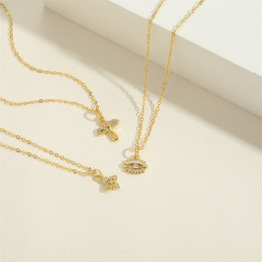 Wholesale Four Leaf Clover Cross Zircon Pendant Necklace