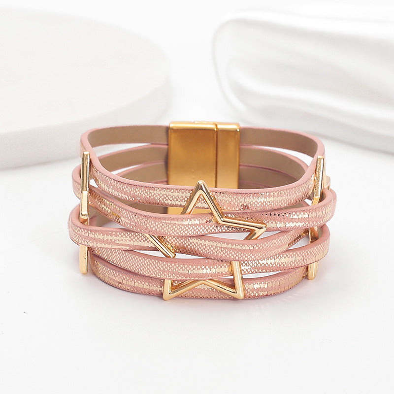 Wholesale Five-pointed star PU leather magnetic buckle bracelet