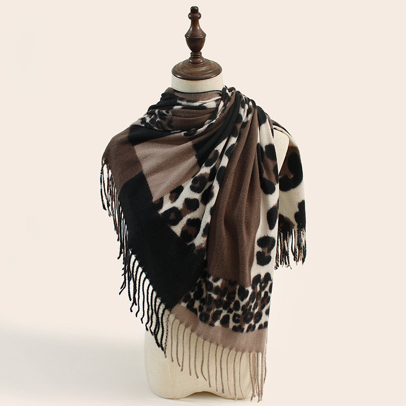 Wholesale Winter Leopard Print European and American Warm and Versatile Thick and Elongated Imitation Cashmere Scarf