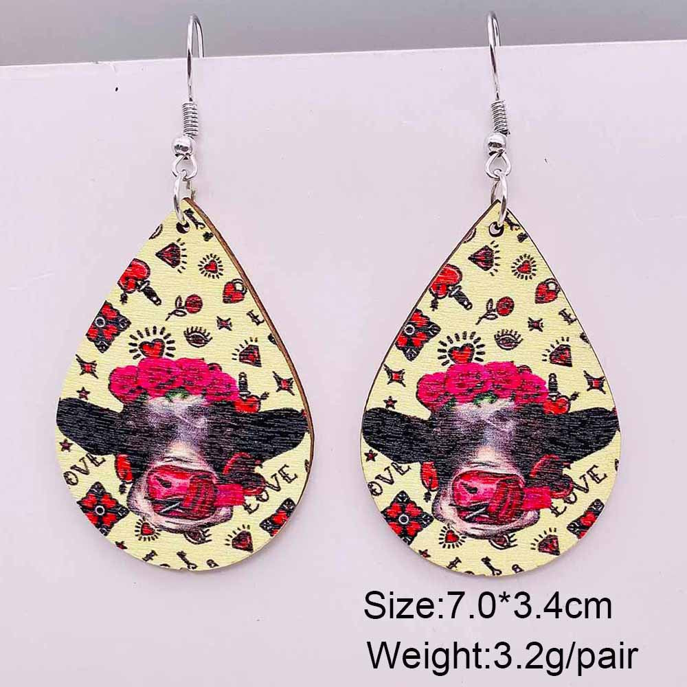 Wholesale Valentine' s Day Pink Love Truck Cross Wooden Earrings