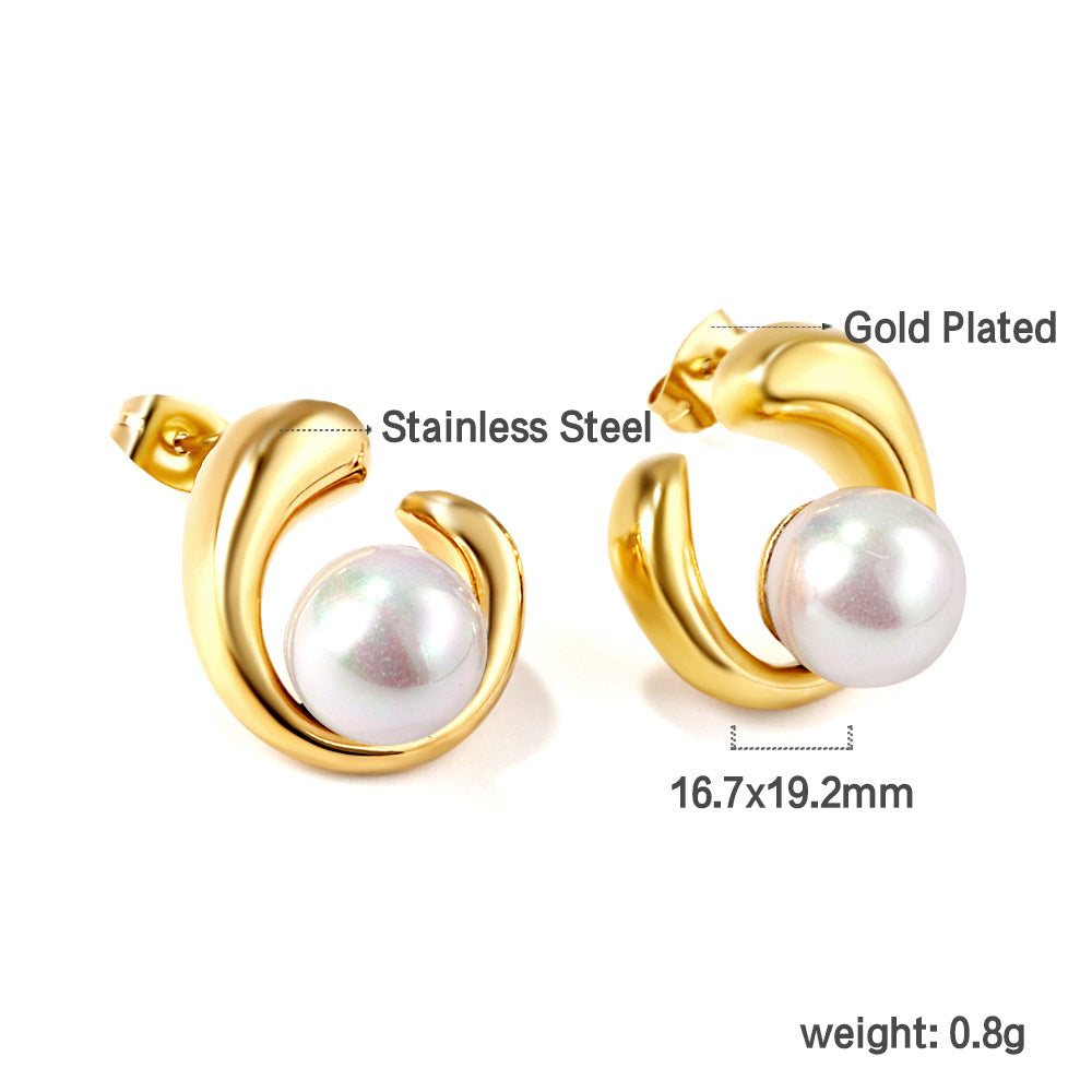 Wholesale 18k gold stainless steel earrings inlaid with pearls