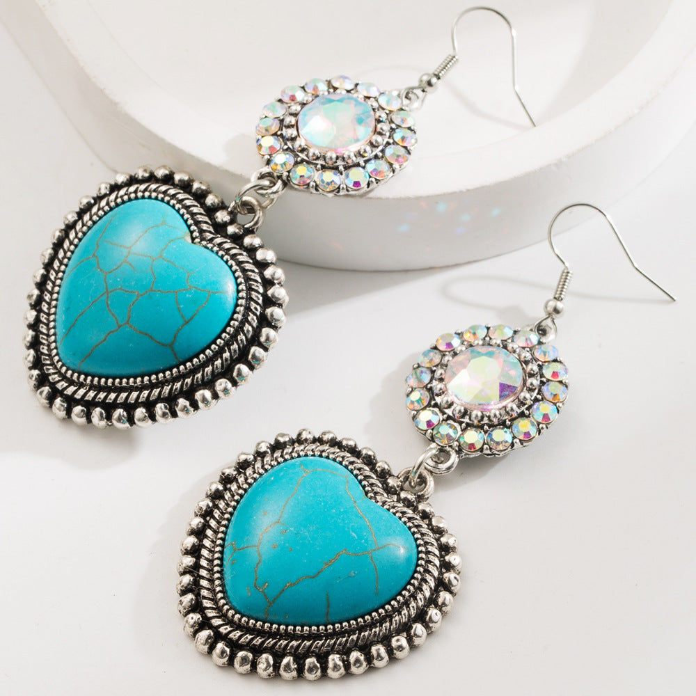 Wholesale Turquoise Heart Retro Ethnic Style Earrings