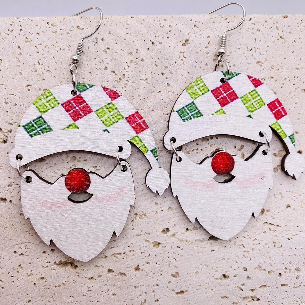 Wholesale Christmas Elk Dwarf Splice Wooden Earrings
