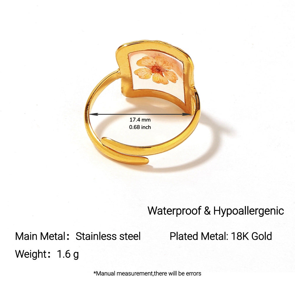 Wholesale Stainless Steel Ring Luxury Golden Dried Flowers Not Fade Ring