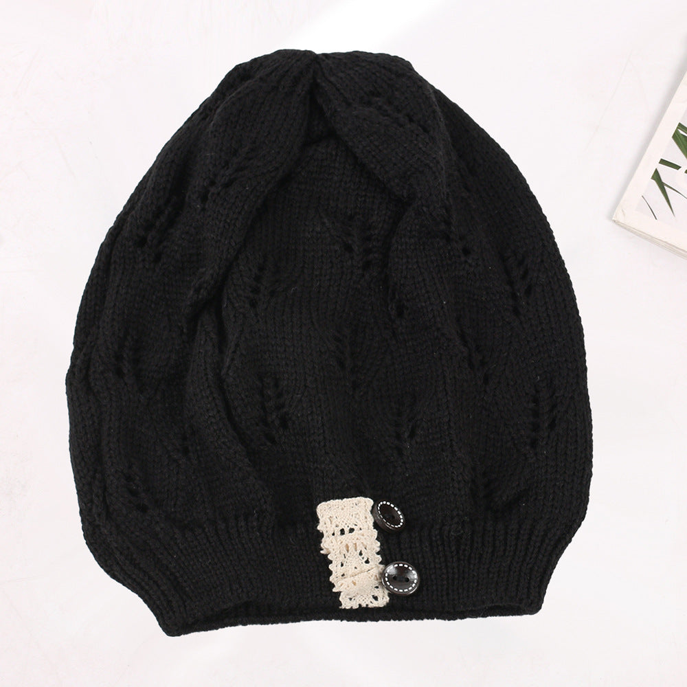 Wholesale Knitted Woolen Cut-out Lace Warm Hat