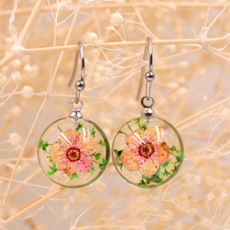 Wholesale 12pcs Handmade Transparent Round Small Daffodil Dried Flower Earrings
