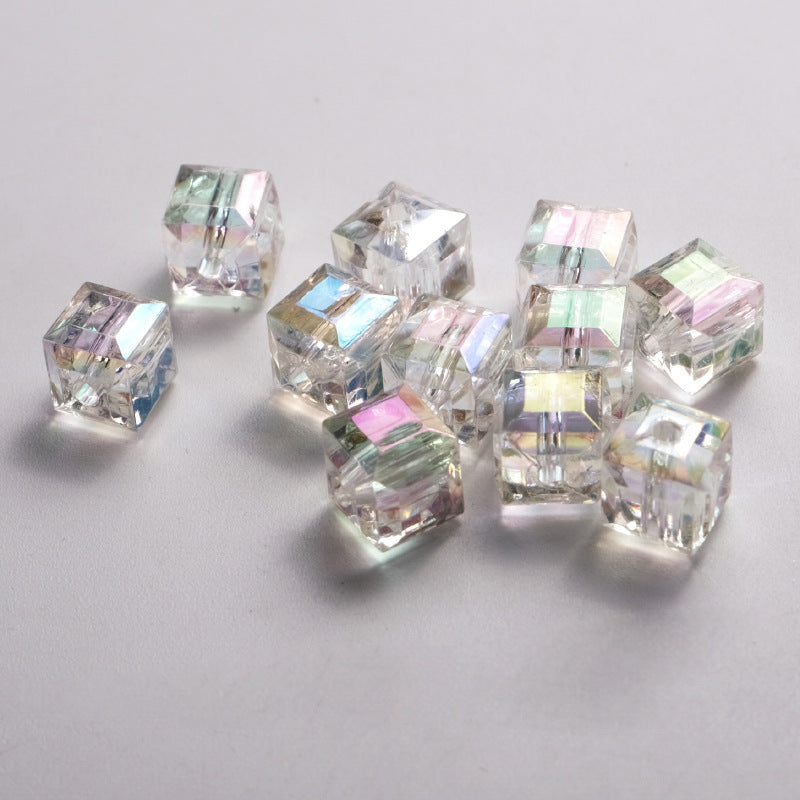 Wholesale 50pcs 8mm multi-faceted acrylic high-transparency square beads colorful three-dimensional loose beads