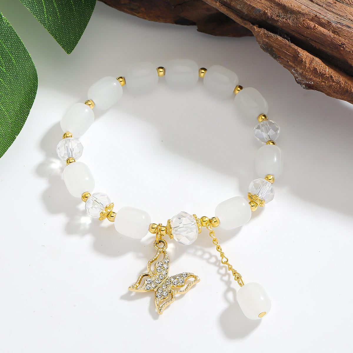 Wholesale Crystal Youth All-match Elegant Holiday Style Butterfly Bracelet Rainbow Jewelry