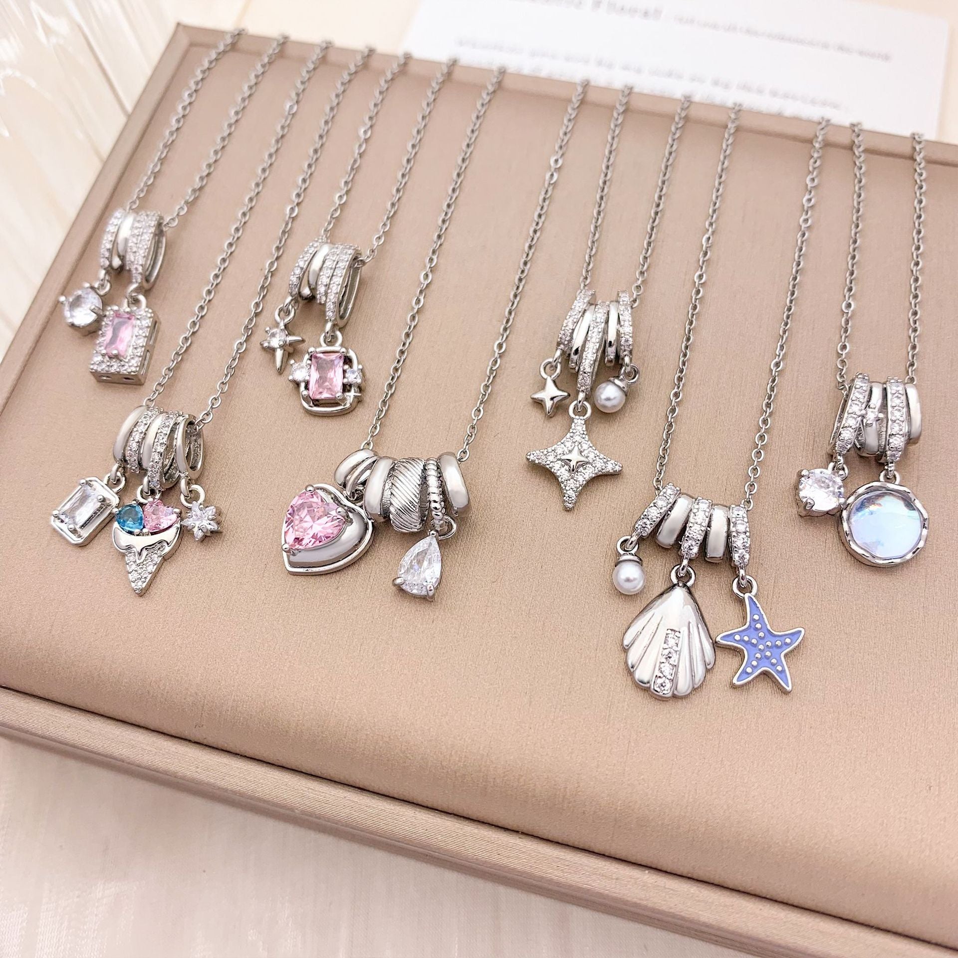 Wholesale Square Ice Cream Color Titanium Steel Necklace Luxury Micro-Paved Zircon Temperament  Accessory