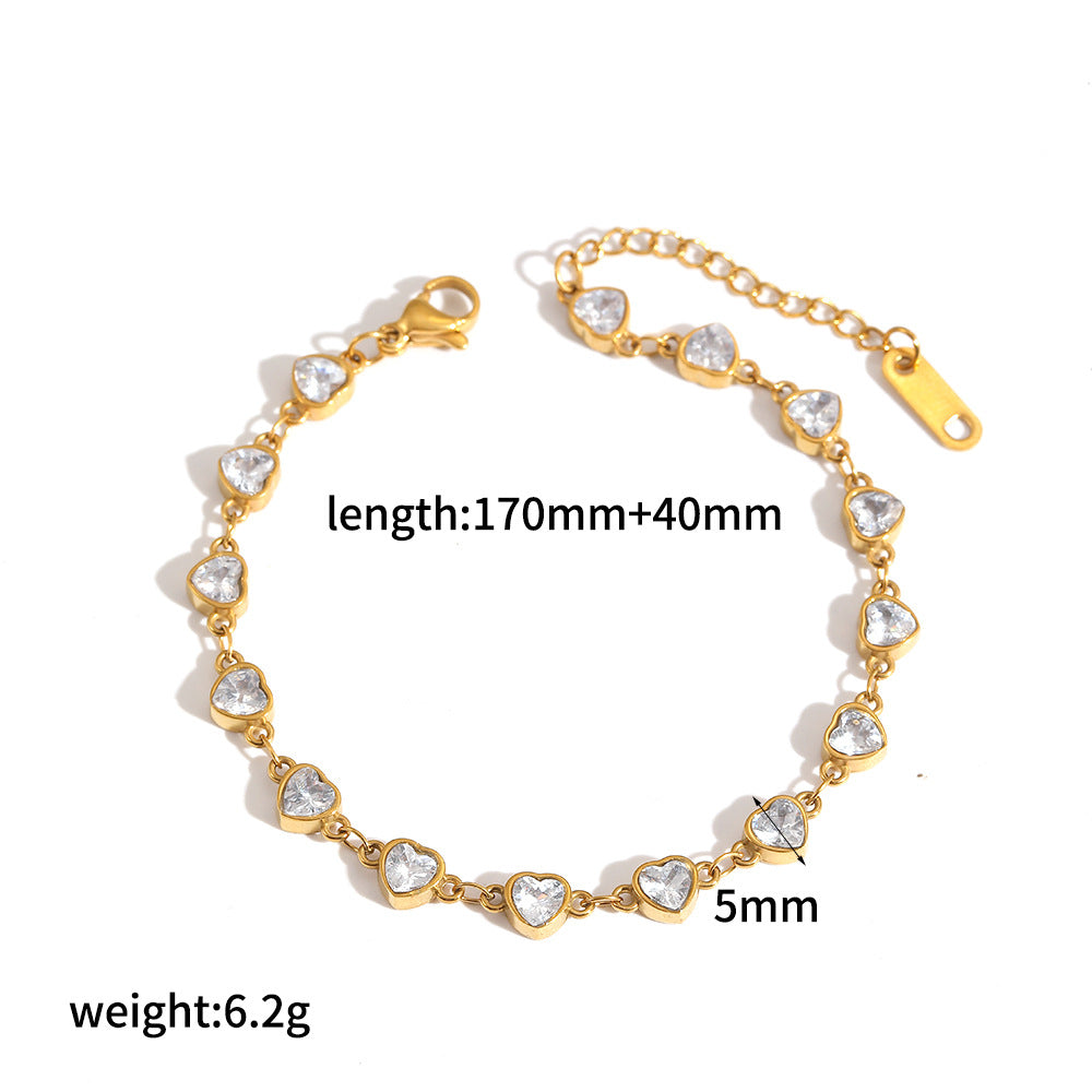 Wholesale Gold multi heart diamond studded stainless steel bracelet