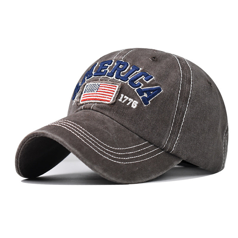 Wholesale Cotton Washed Ripped Hole Flag Embroidered Baseball Hat