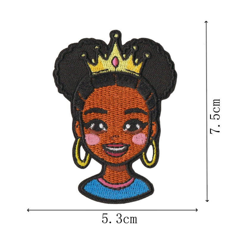 Wholesale Trendy Cartoon Black Girl Embroidered Patch Set Of 9 No Sew Adhesive Applique For Towels Clothing Bags DIY Craft Accessory