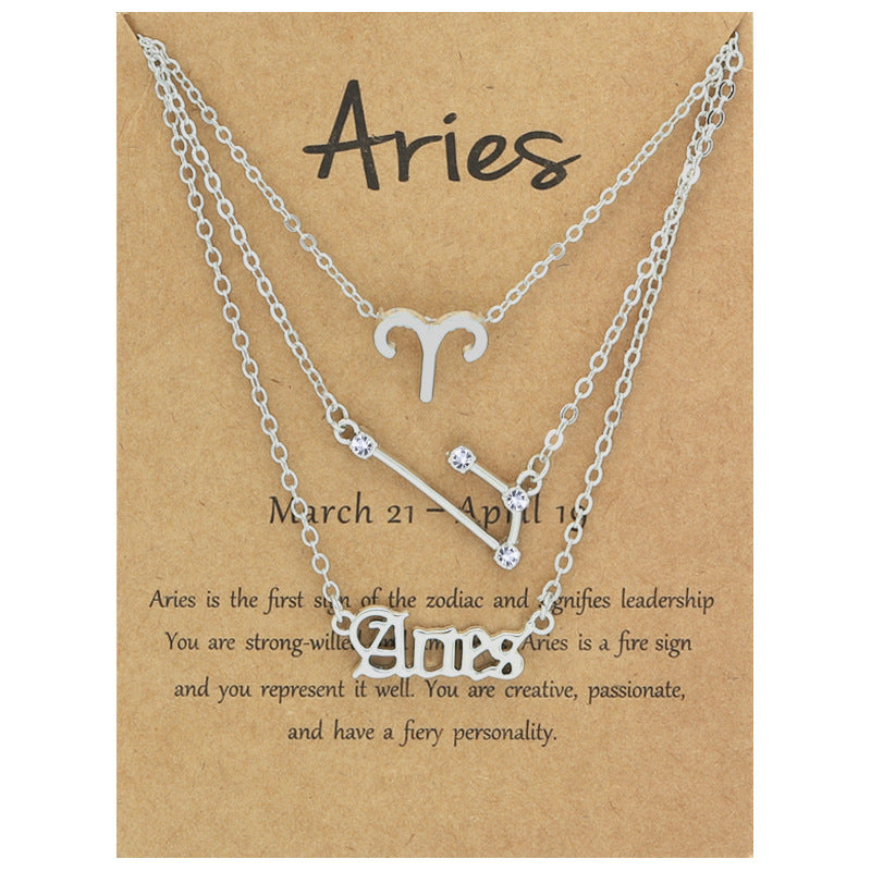 Wholesale Multi-layered Twelve Zodiac Signs Stainless Steel Necklace Set