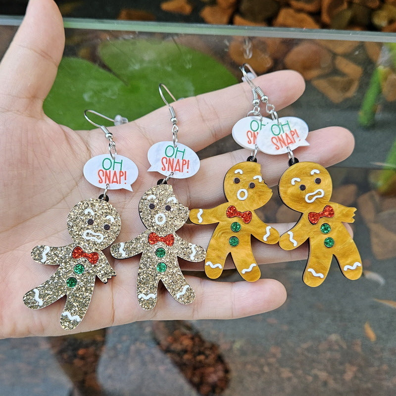 Wholesale Exaggerated Christmas Gingerbread Man Acrylic Glitter Earrings Fashion Party Jewelry Gift