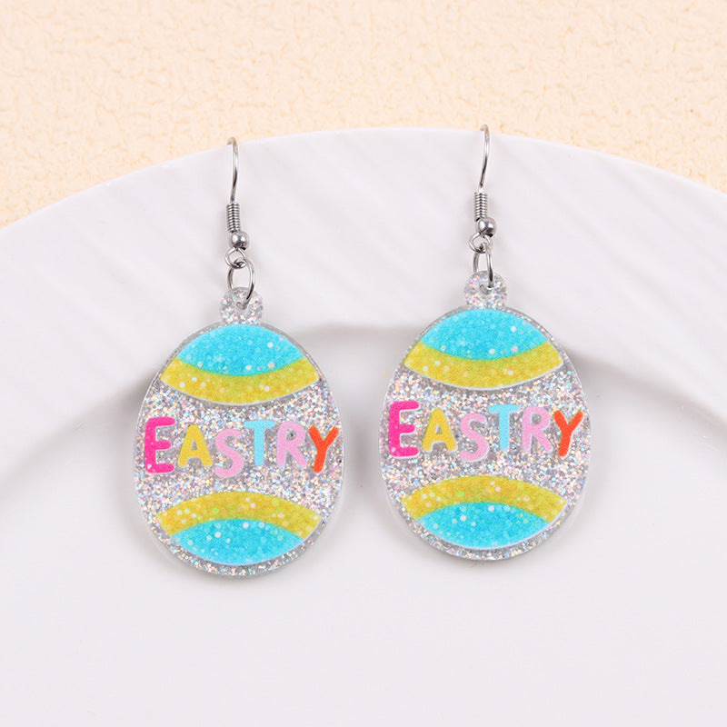 Wholesale Easter Asymmetric Rabbit Easter Egg Acrylic Earrings
