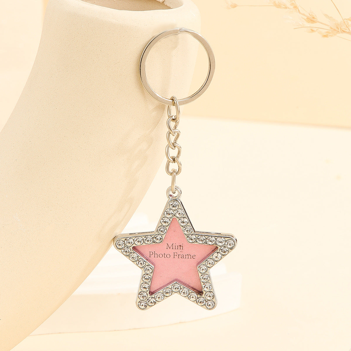 Wholesale Love Diamond-encrusted Metal Keychain That Can Hold Photos