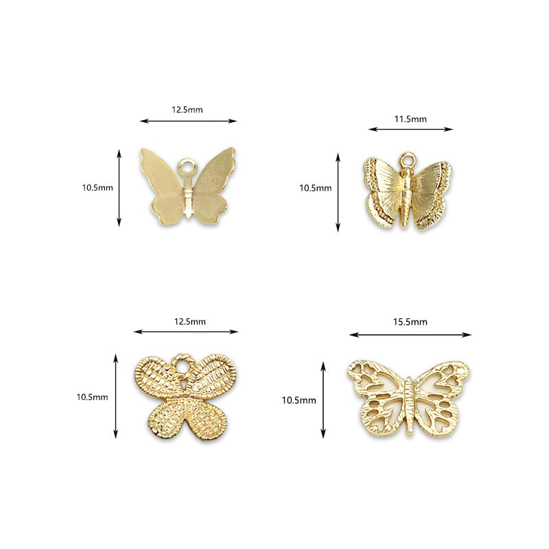 Wholesale DIY Copper Plated 18K True Gold Hollow Three-dimensional Butterfly Pendant Pendant Bracelet Anklet Earrings