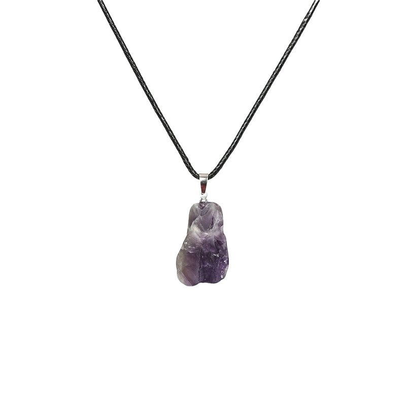 Wholesale Amethyst Irregular Leather Rope Crystal Necklace
