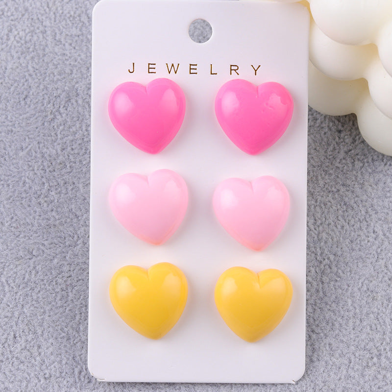 Wholesale Japanese Style Fresh Candy Colored Love Three Piece Set Acrylic Simple and Fashionable Earrings