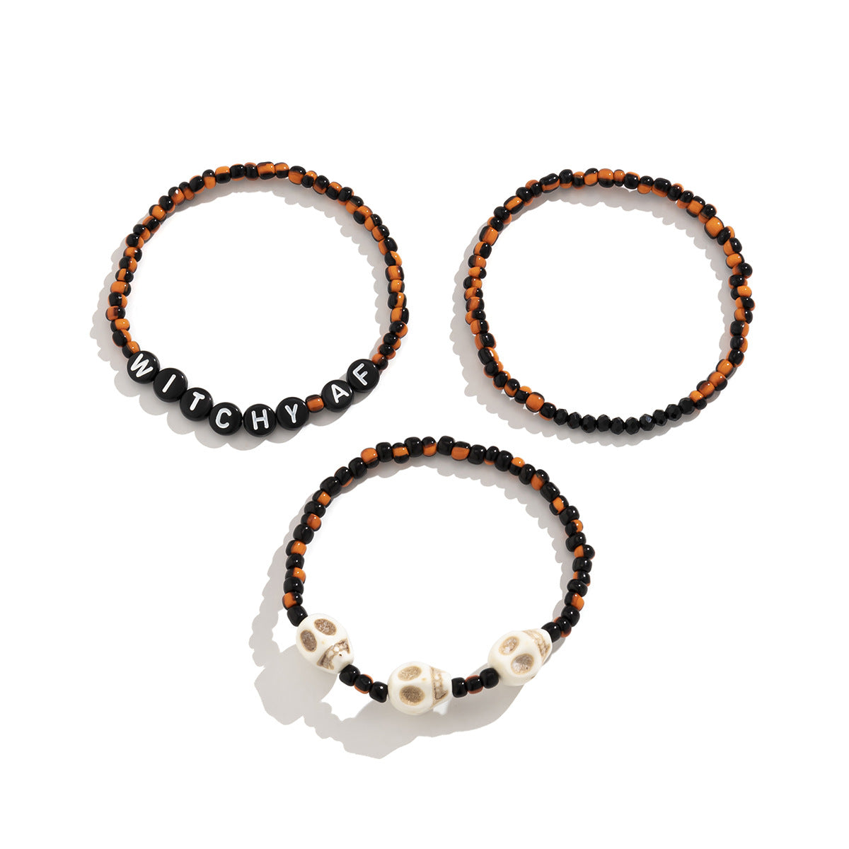 Wholesale Halloween Vintage Skull Beaded Letter Braided Bracelet