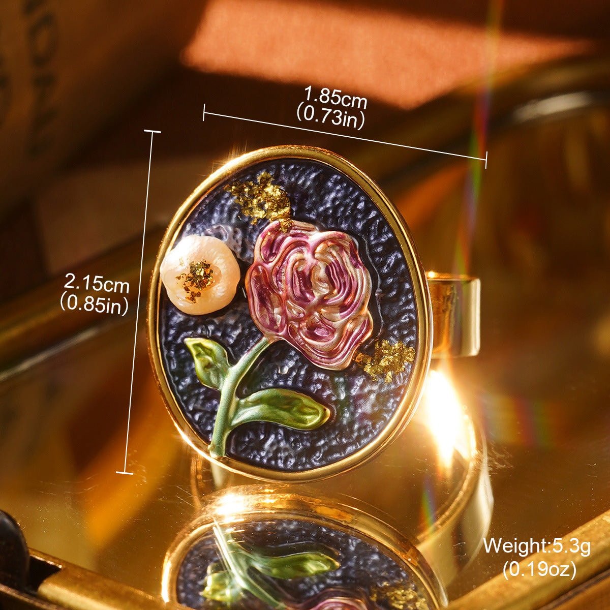 Wholesale French retro temperament enamel oil painting series Baroque natural pearl ring