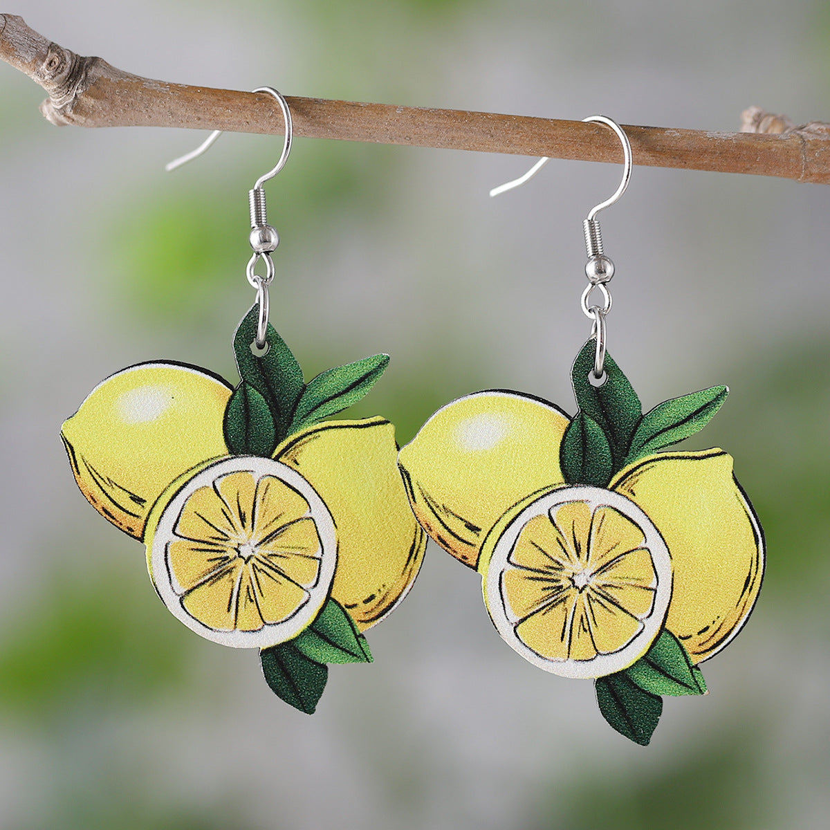 Wholesale Summer Watermelon Lemon Pineapple Cherry Pendant Wooden Double-Sided Earrings