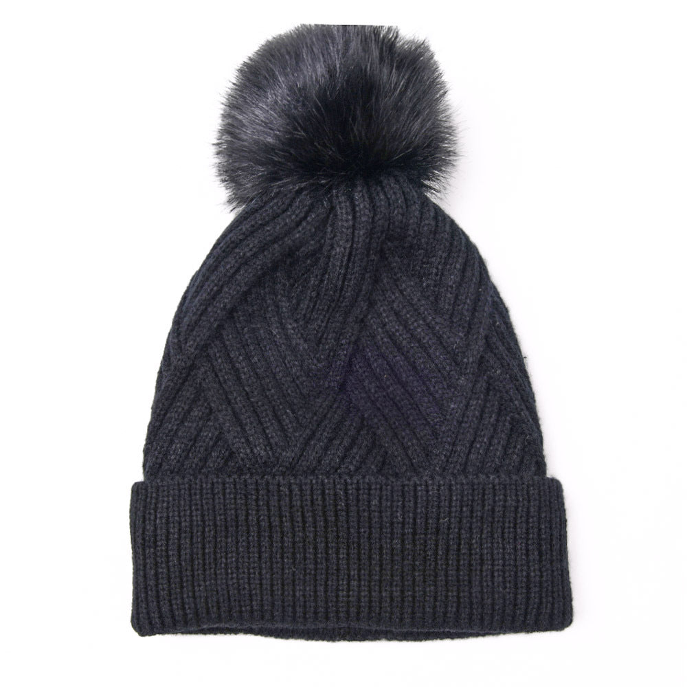 Wholesale Solid Color Knitted Hat Warm Plus Velvet Diamond Plaid Knitted Beanie