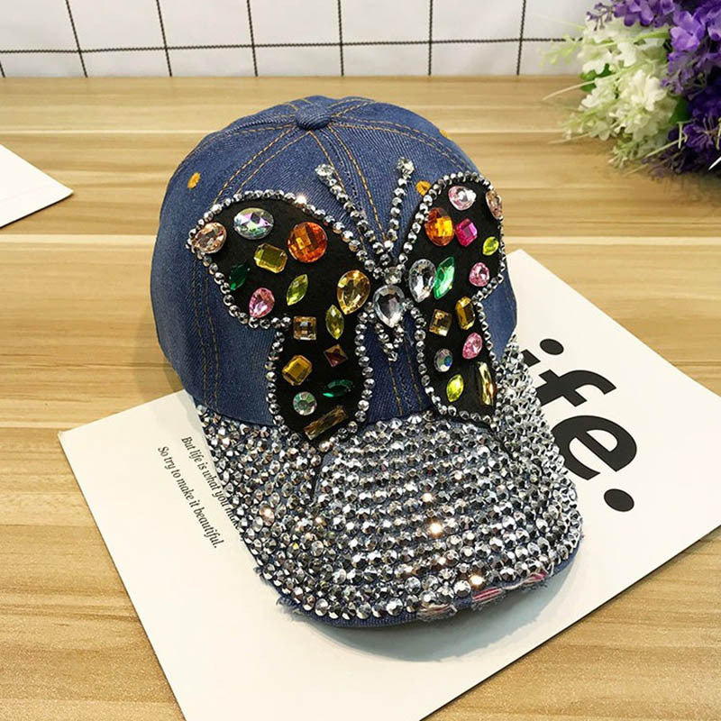 Wholesale Denim Butterfly Diamond Baseball Cap