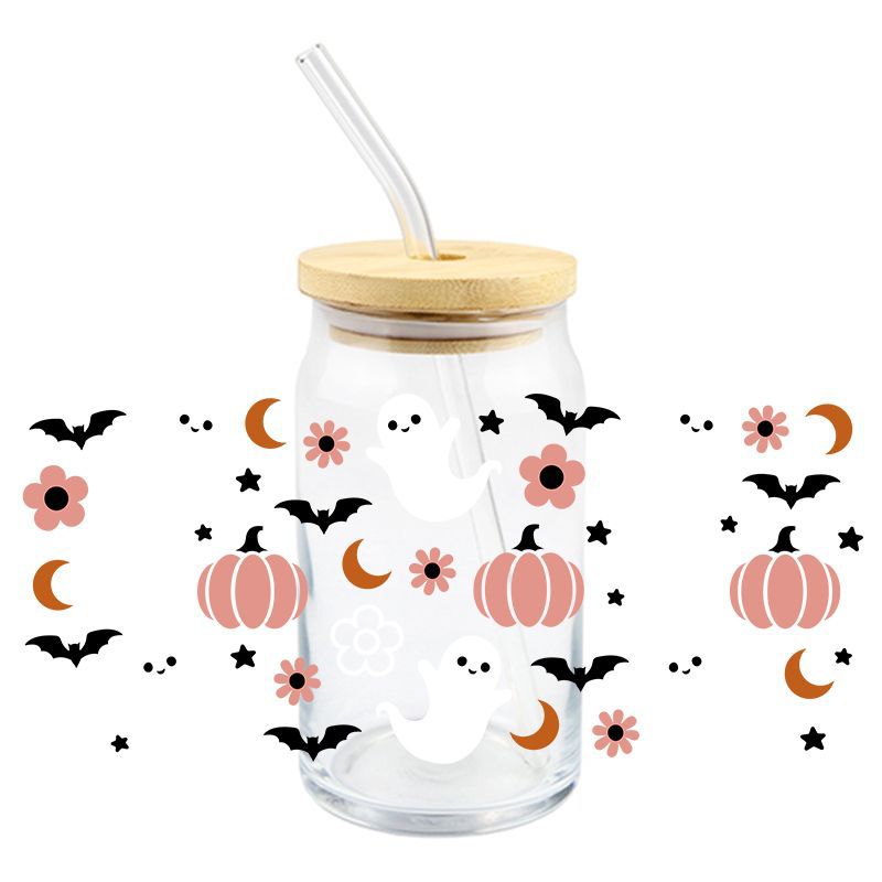 Wholesale 5pcs Pumpkin Cute Ghost Halloween 16oz Cup UV DTF Wraps