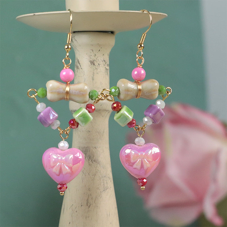 Wholesale Love Bow Beaded Acrylic Ear Hooks