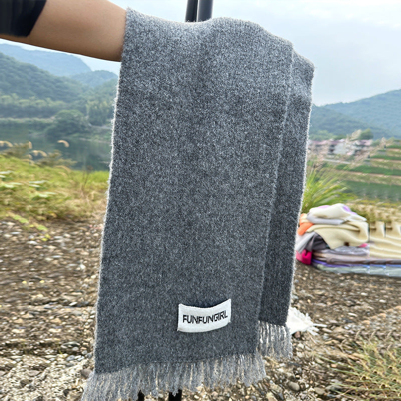 Wholesale Autumn and Winter Warm Gray Fringed Wool Scarf