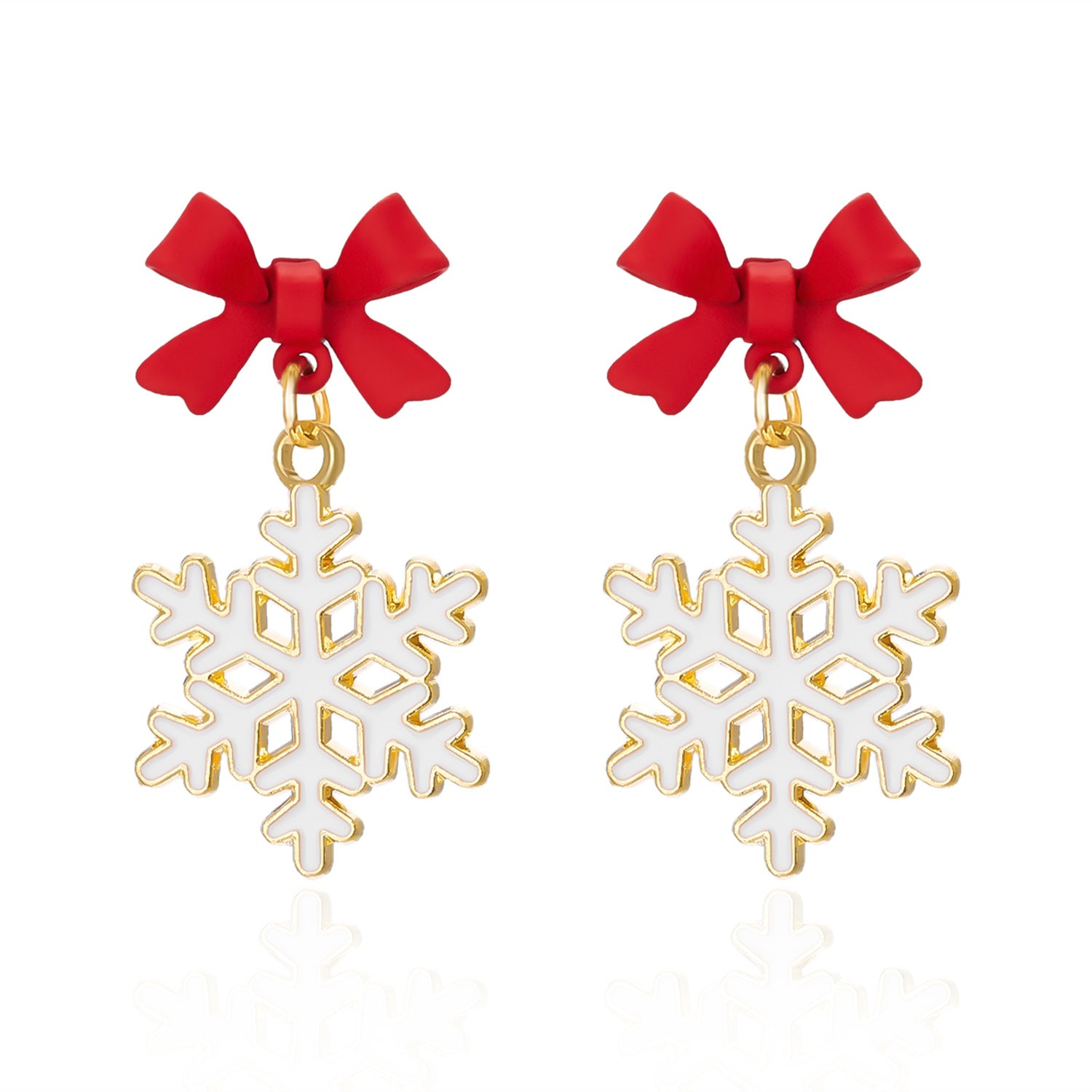 Wholesale Christmas Drip Oil Bow Knot Hollow Snowflake Alloy Earrings