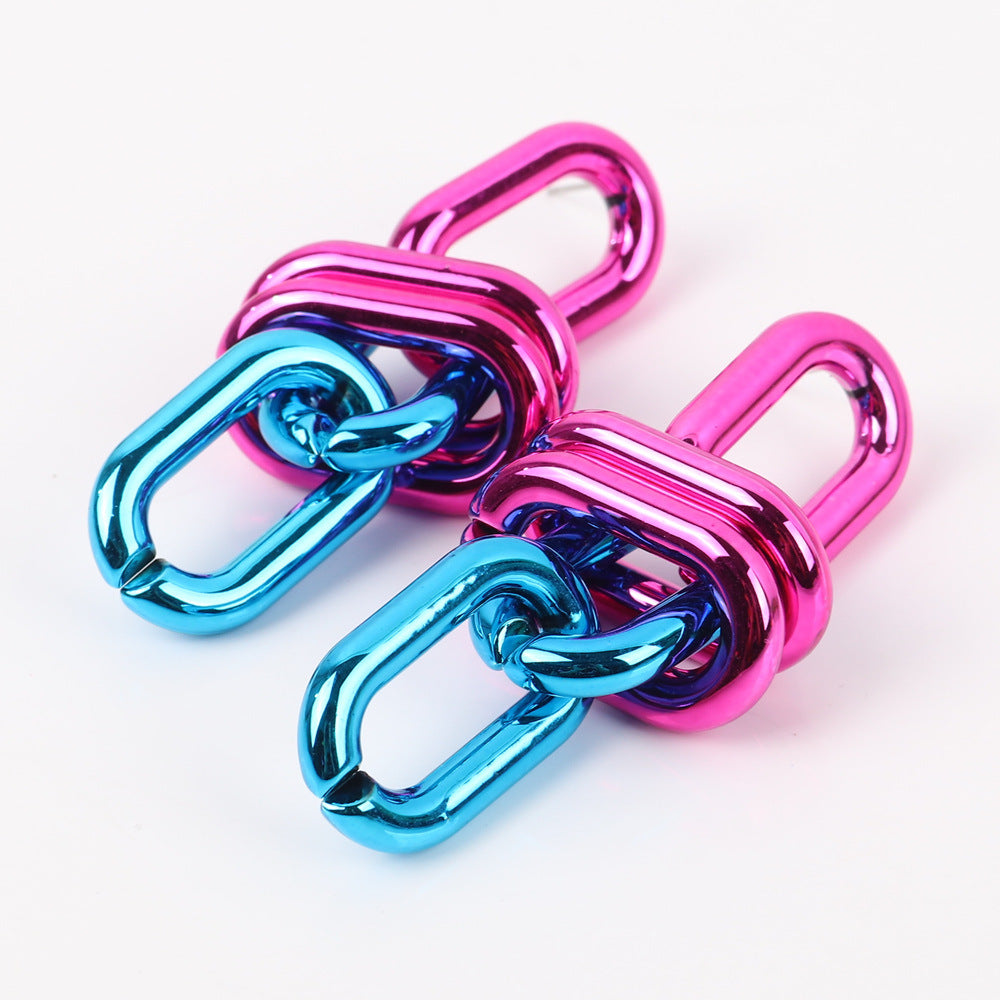 Wholesale Geometric Chain UV Electroplating Color Gas Earrings