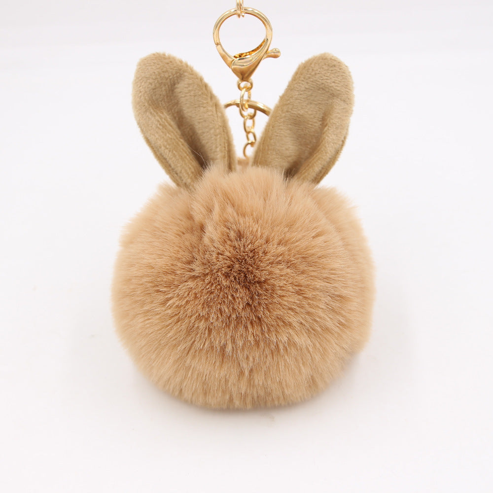 Wholesale Cartoon Rabbit Ear Plush Keychain With Fur Ball Light Blue Pendant Bag Charm And Car Key Accessory