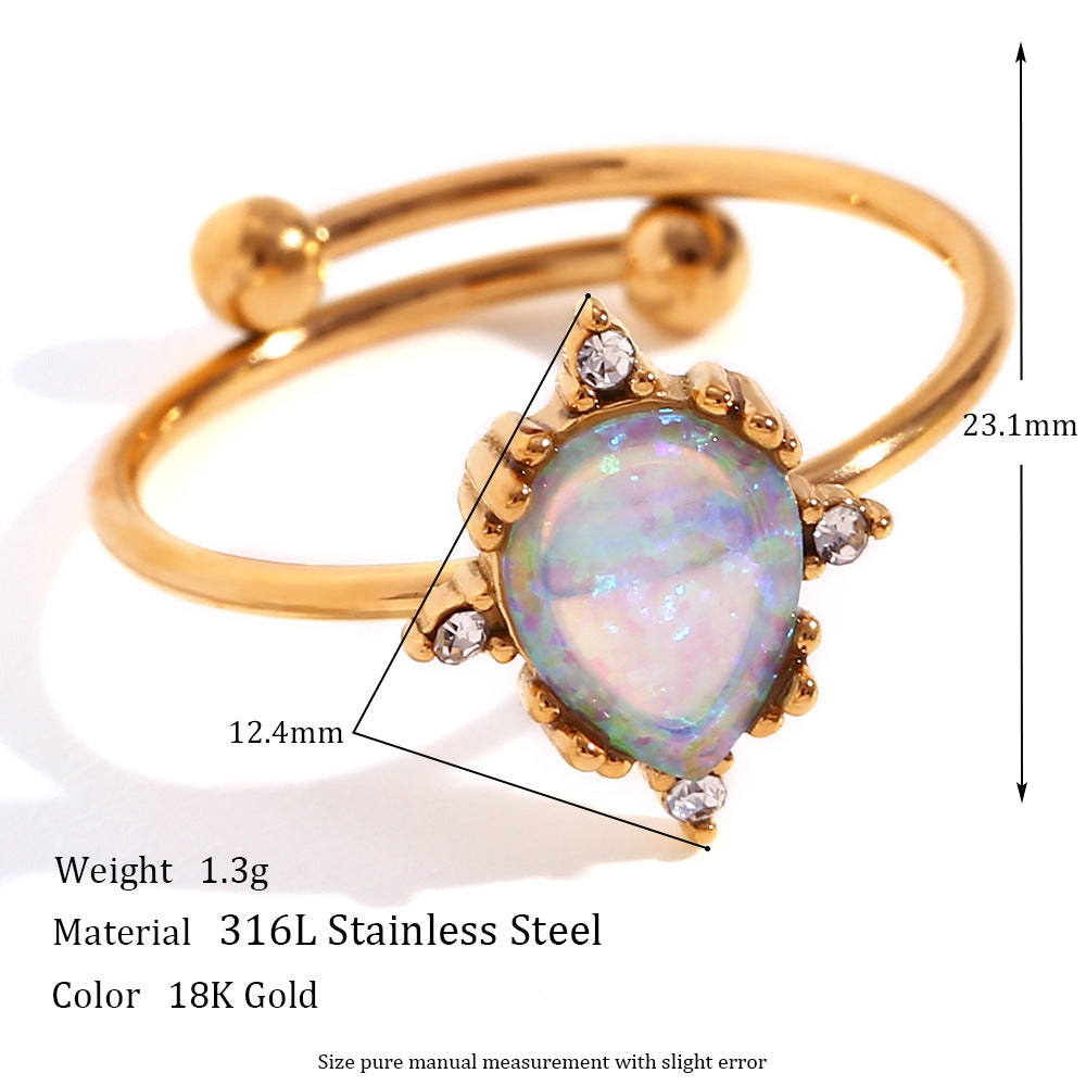 Wholesale Stainless steel adjustable gemstone ring with plated opening