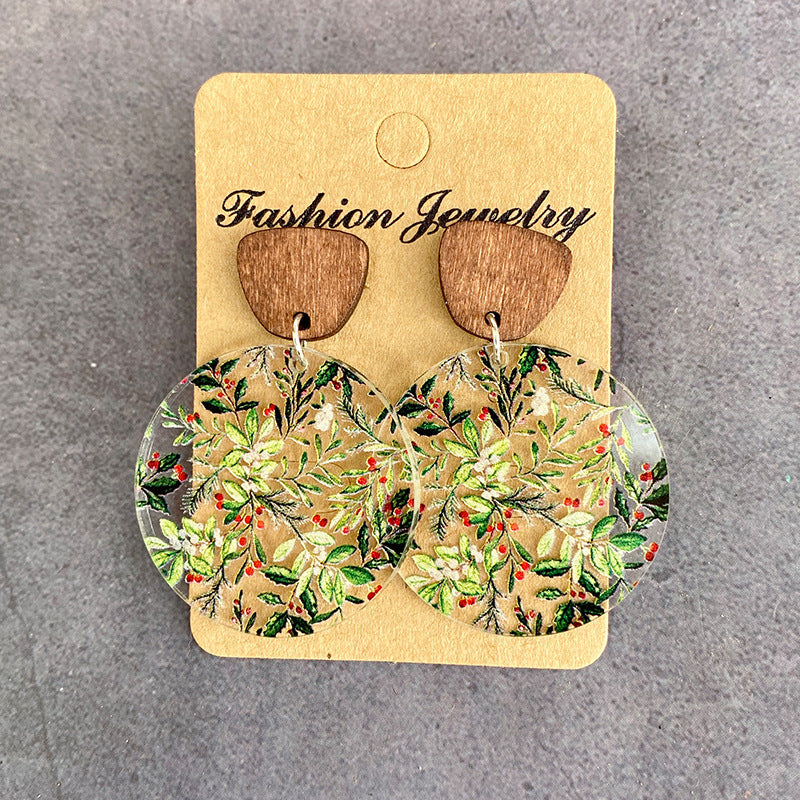 Wholesale Christmas Acrylic Printed Lantern Snowflake Earrings