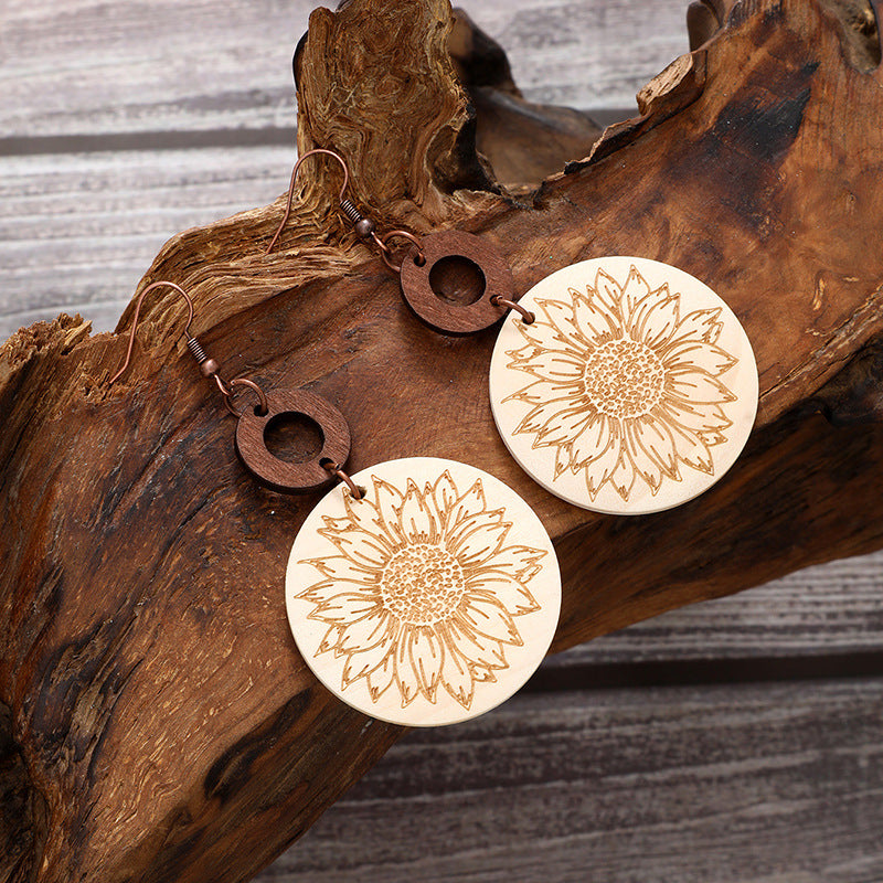 Wholesale  Sunflower Bee Cactus Wooden Earrings