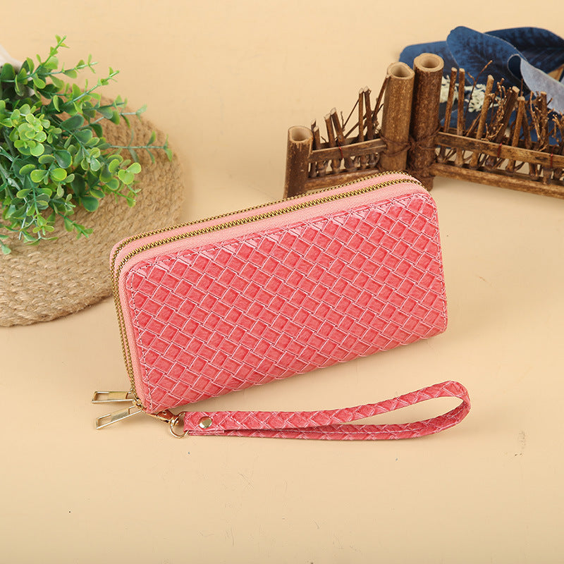 Wholesale Simple Woven Zipper Long Wallet for Women