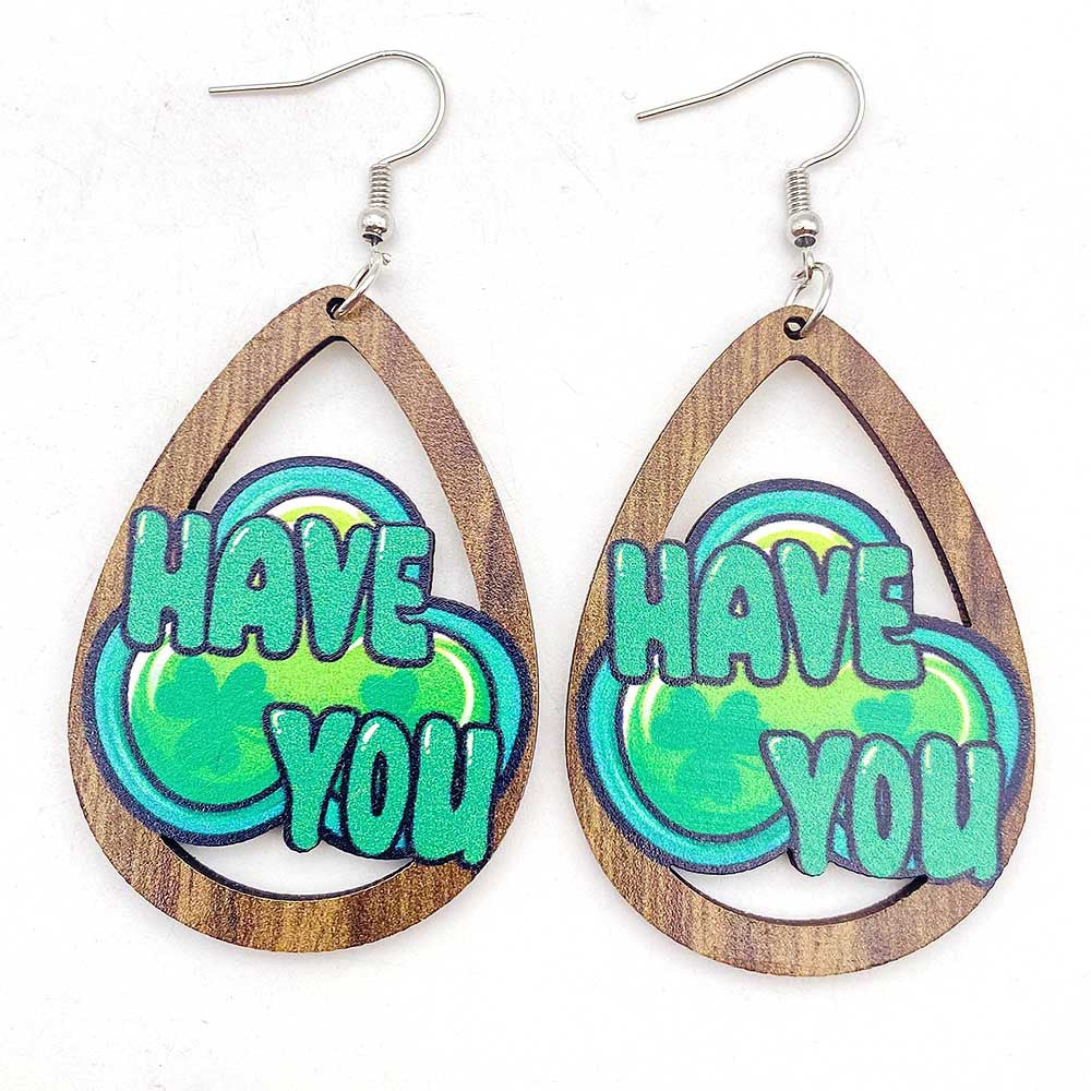 Wholesale St. Patrick's festival jewelry rainbow beard Green Festival wooden earrings