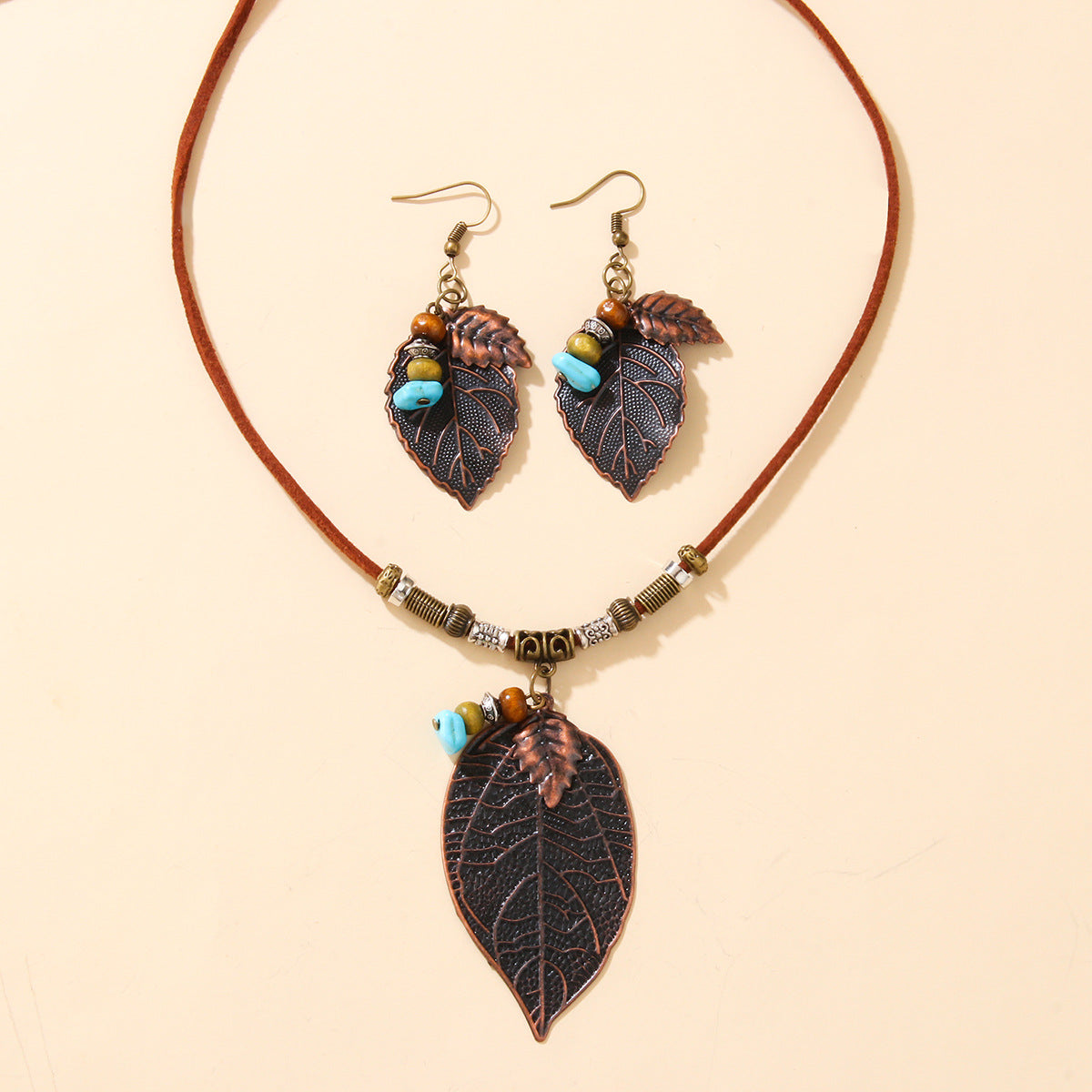 Wholesale Vintage Bohemian Leaf Earring Necklace Set