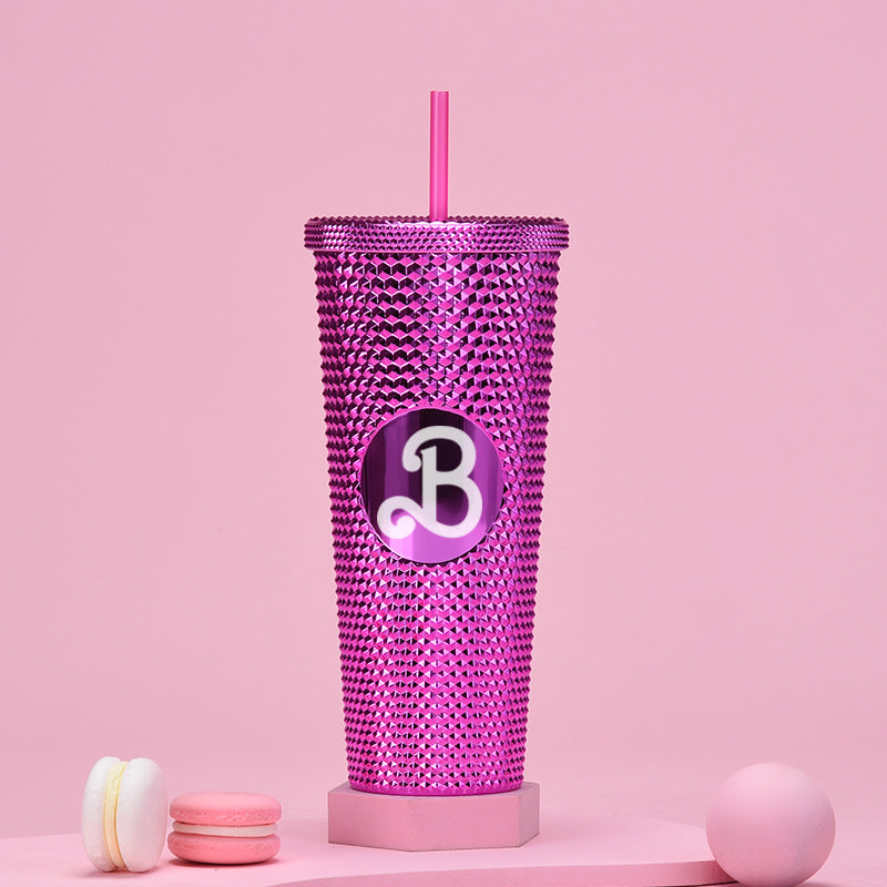Wholesale double-layer plastic 710ml large capacity straw cup with hand durian diamond cup