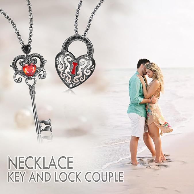 Wholesale  personality hollow diamond love clavicle chain key lock creative couple girlfriends gift necklace pendant pair