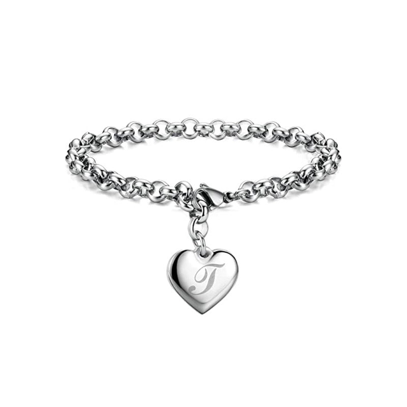 Wholesale Alphabet Pendant Stainless Steel Heart Bracelet