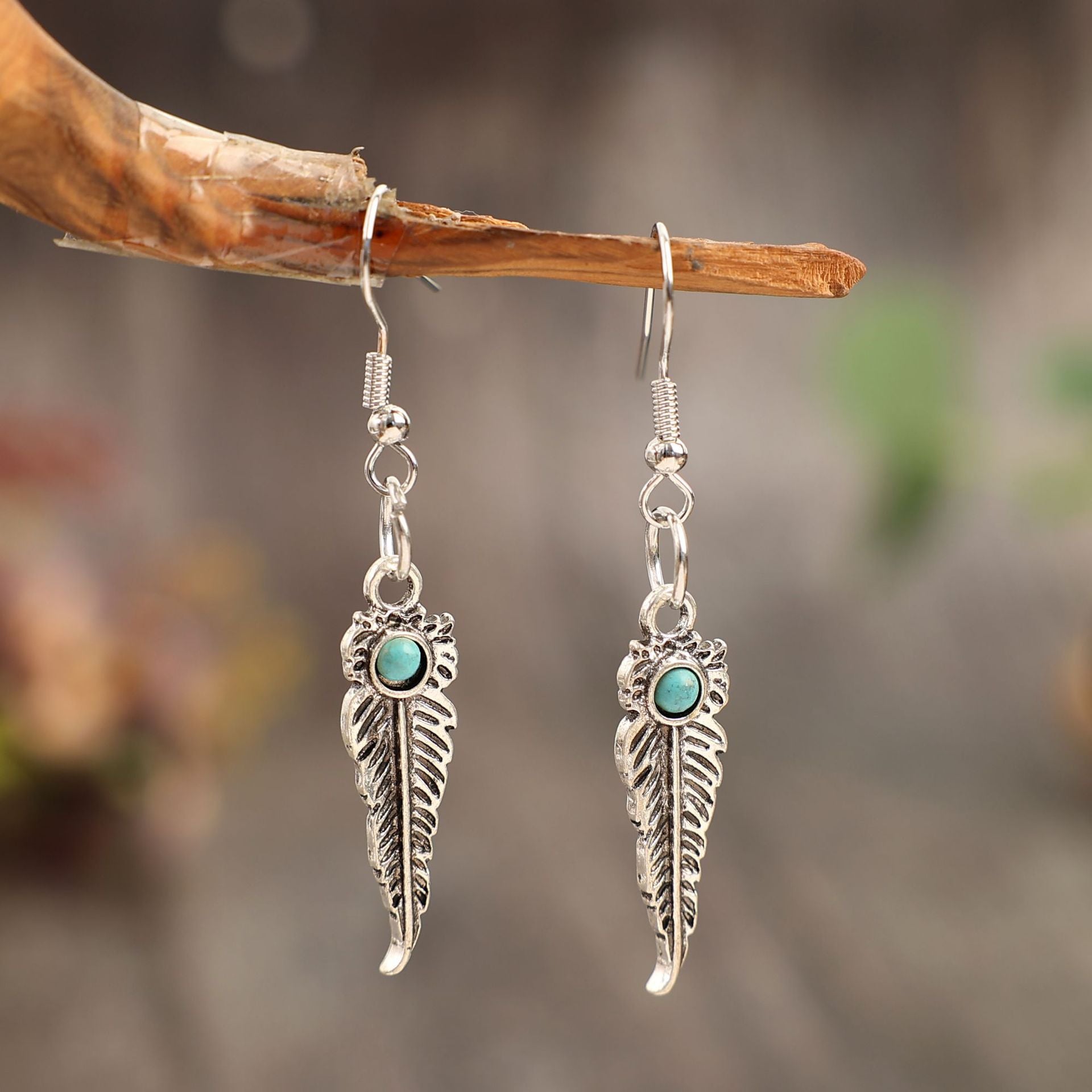 Wholesale Vintage Alloy Blue Turquoise Horn Earrings