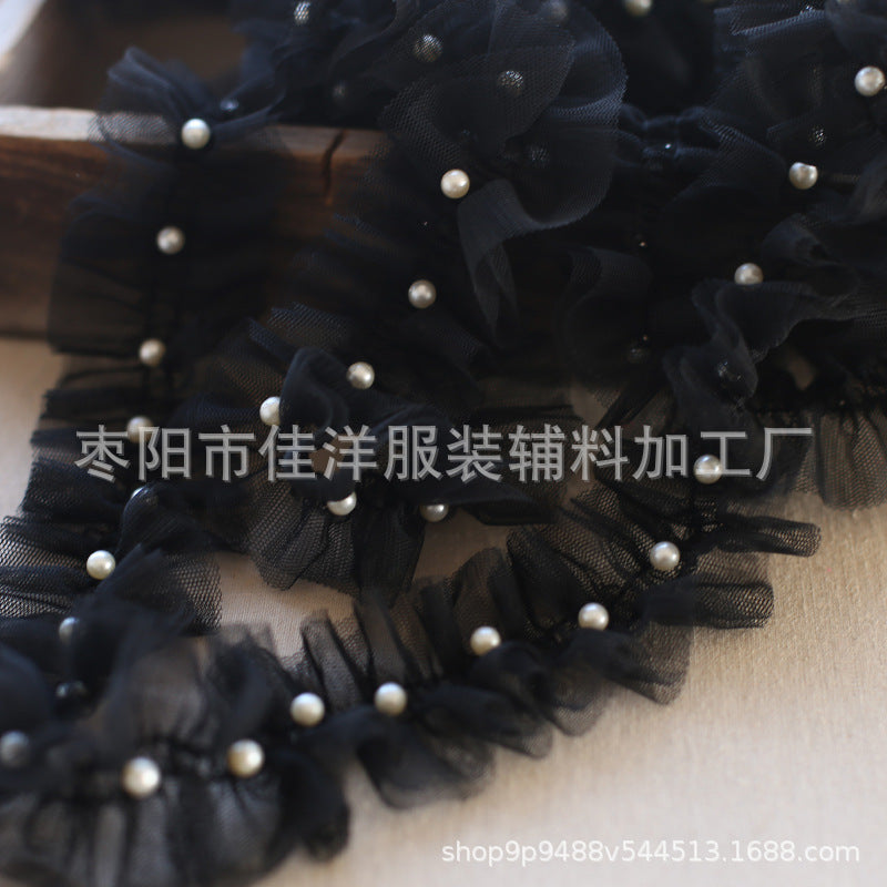 Wholesale 5pcs 5CM double-layer mesh lace pleated pearl decoration