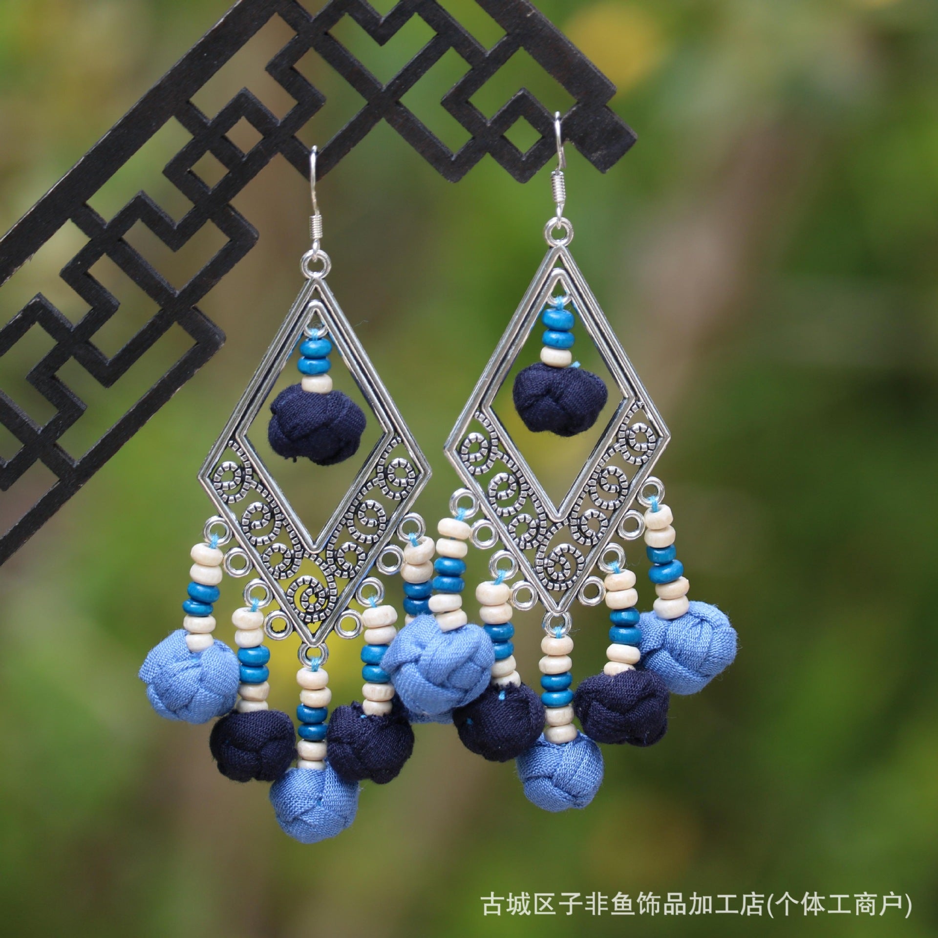 Wholesale Ethnic Style Tie-Dye Style Blue-Dyed Fabric Handmade Earrings