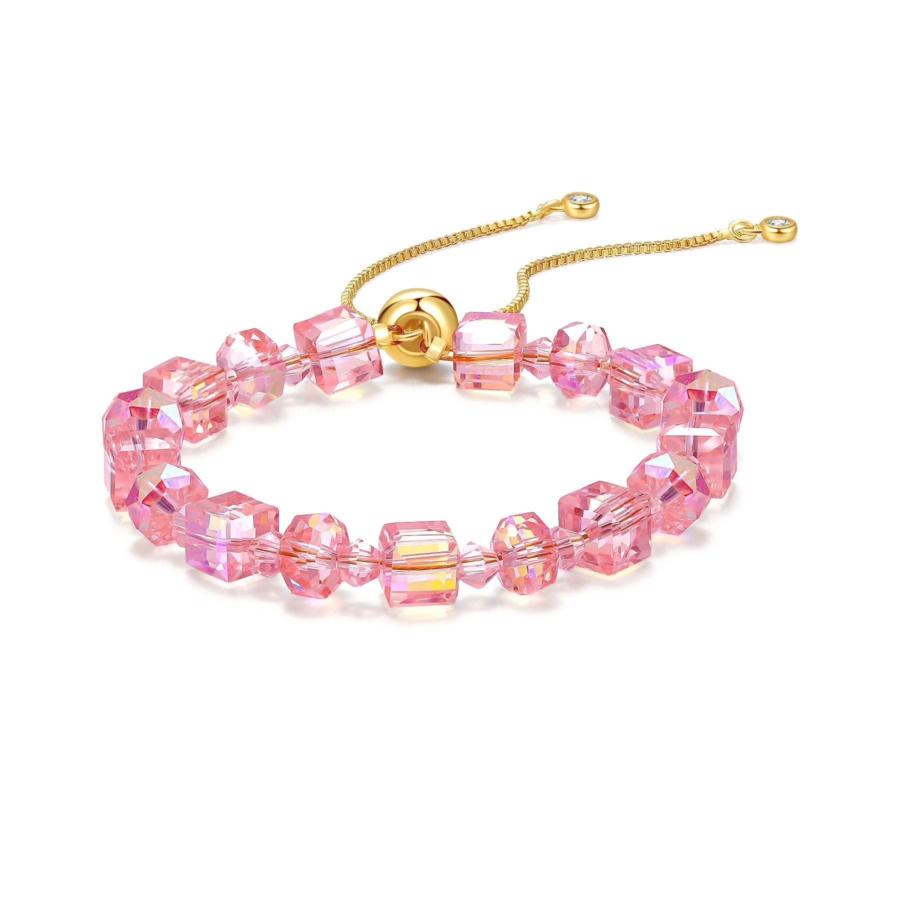 Wholesale Glass Beads Flower Ball Pink Crystal Cube Silver Spacer Beads Colorful Bracelet