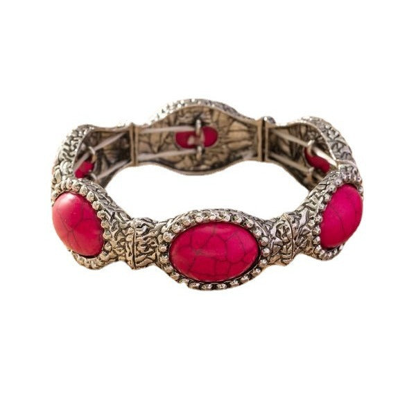 Wholesale Bohemian style new simple fashion oval pattern turquoise environmentally friendly bracelet