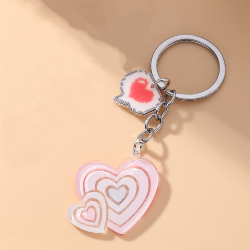Wholesale Acrylic Pink and Blue Couple Heart-shaped Keychain